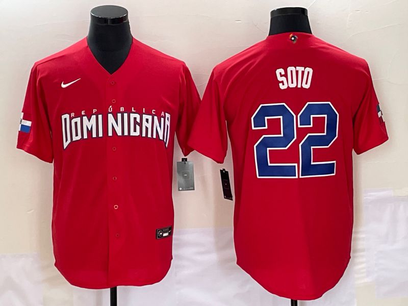 Men 2023 World Cub Dominicana 22 Soto Red Nike MLB Jersey6